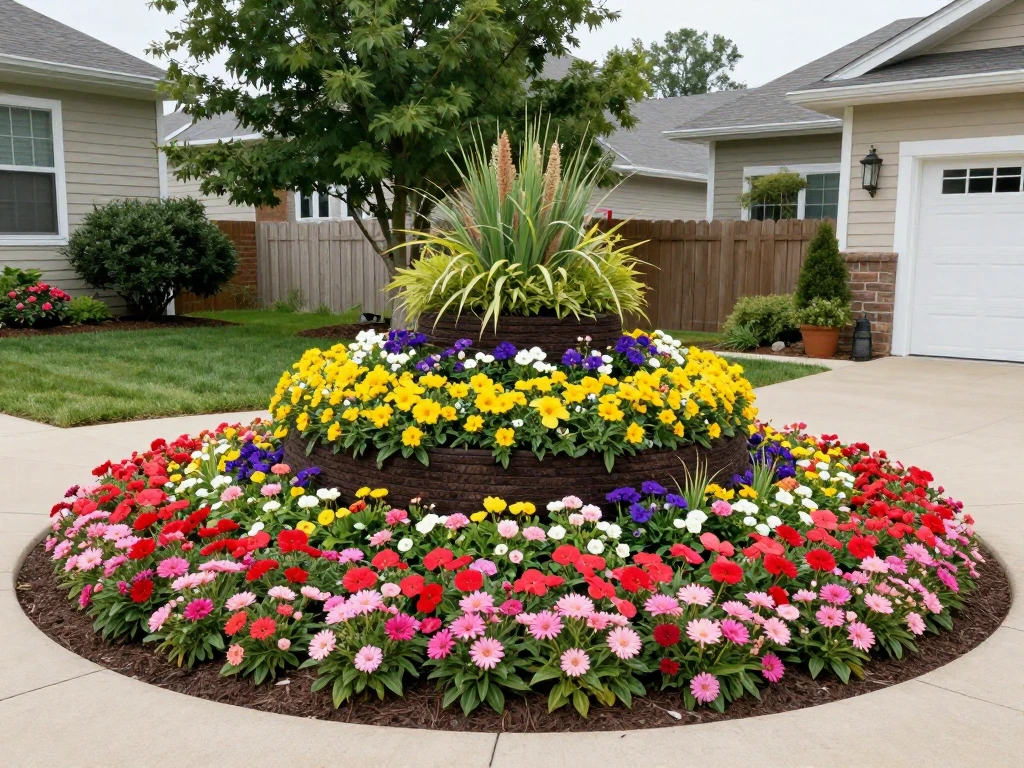 Tiered Flower Island as a Front Yard